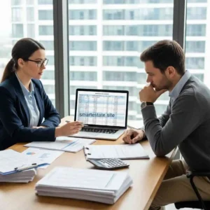 Experienced real estate tax lawyer near me reviewing property assessment documents with homeowner to identify potential tax savings