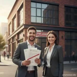 Business owner celebrating a successful deal with the help of a commercial real estate lawyer